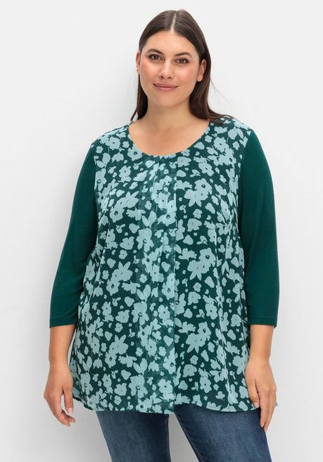 sheego 2-in-1-Blusenshirt mit bedrucktem Chiffon - tiefgrün gemustert sheego Begrenzt auf 3 Tage