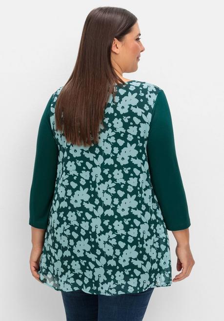 sheego 2-in-1-Blusenshirt mit bedrucktem Chiffon - tiefgrün gemustert sheego Begrenzt auf 3 Tage