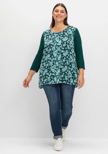 sheego 2-in-1-Blusenshirt mit bedrucktem Chiffon - tiefgrün gemustert sheego Begrenzt auf 3 Tage