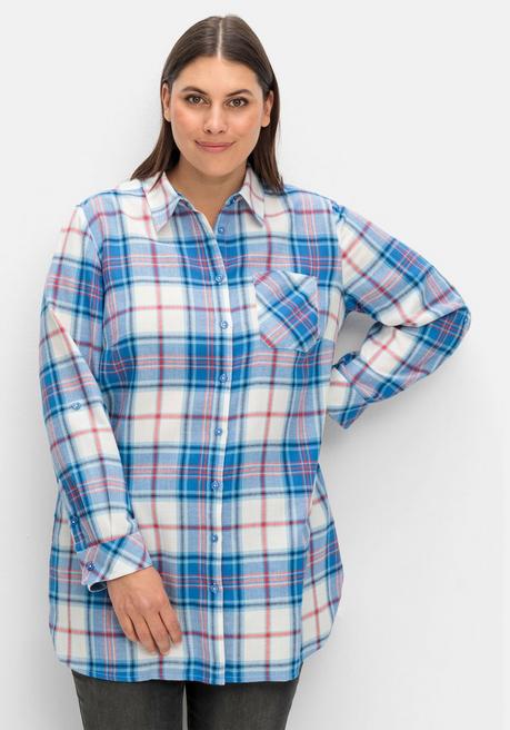 sheego Karierte Longbluse mit Krempelfunktion - offwhite kariert sheego Black Friday Preise