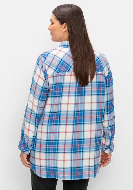 sheego Karierte Longbluse mit Krempelfunktion - offwhite kariert sheego Black Friday Preise
