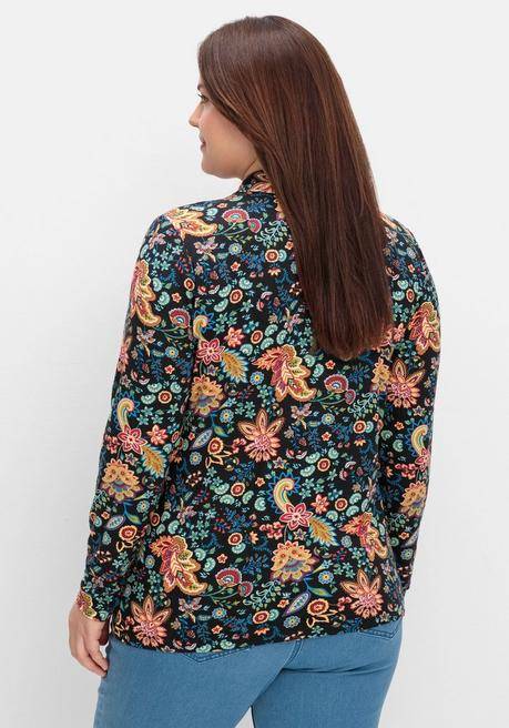 sheego by Joe Browns Langarmshirt mit Paisleyprint und Polokragen - schwarz gemustert sheego zollfrei