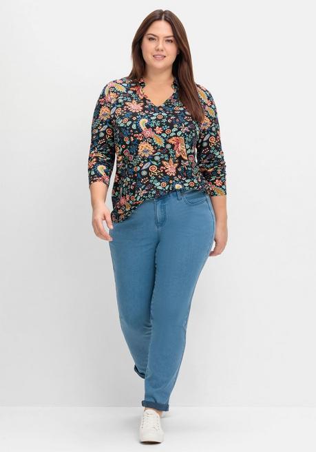 sheego by Joe Browns Langarmshirt mit Paisleyprint und Polokragen - schwarz gemustert sheego zollfrei