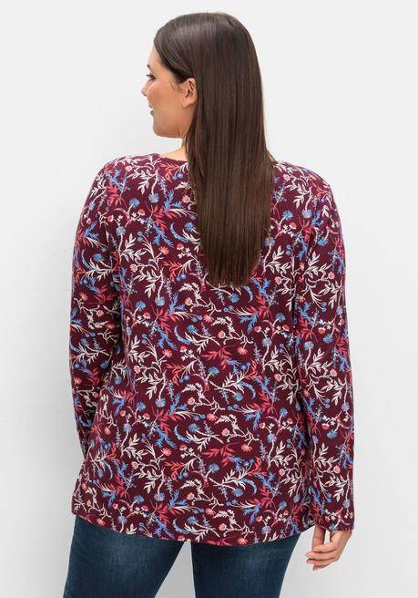 sheego Langarmshirt mit floralem Alloverdruck - weinrot gemustert sheego 50% Rabatt für begrenzte Zeit