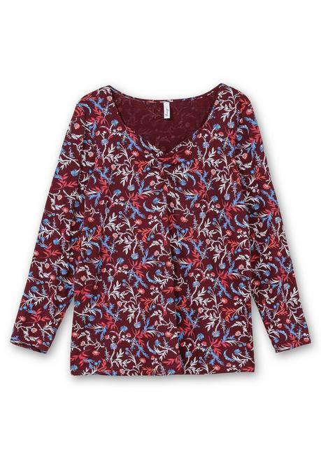 sheego Langarmshirt mit floralem Alloverdruck - weinrot gemustert sheego 50% Rabatt für begrenzte Zeit