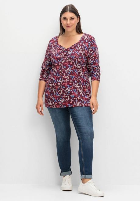 sheego Langarmshirt mit floralem Alloverdruck - weinrot gemustert sheego 50% Rabatt für begrenzte Zeit