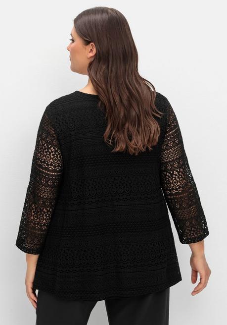 sheego Spitzenshirt in A-Linie und 3/4-Arm - schwarz sheego 2025