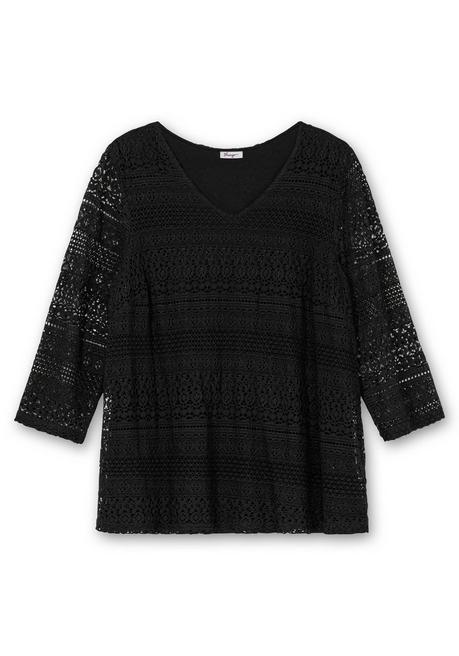 sheego Spitzenshirt in A-Linie und 3/4-Arm - schwarz sheego 2025