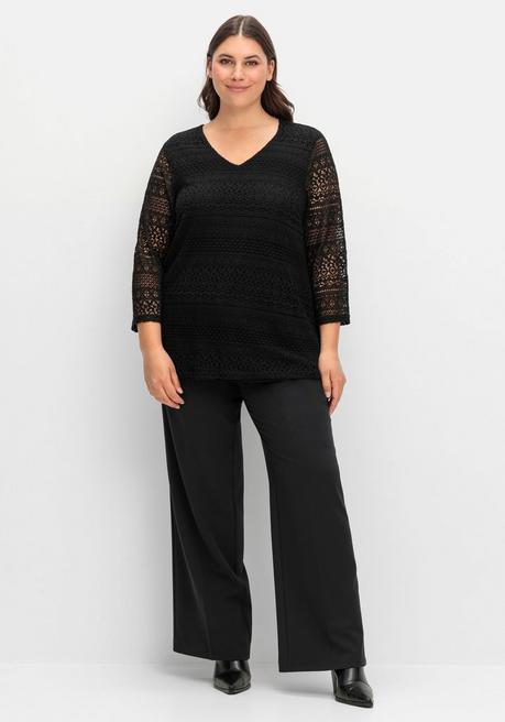 sheego Spitzenshirt in A-Linie und 3/4-Arm - schwarz sheego 2025