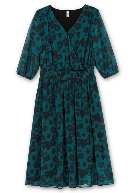 sheego Chiffonkleid in Wickeloptik, mit Alloverprint - tiefgrün gemustert sheego Outlet
