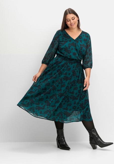 sheego Chiffonkleid in Wickeloptik, mit Alloverprint - tiefgrün gemustert sheego Outlet