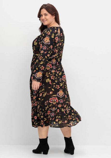 sheego by Joe Browns Midikleid mit Blumendruck und Volant am Saum - schwarz gemustert sheego Auslauf