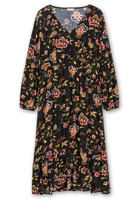 sheego by Joe Browns Midikleid mit Blumendruck und Volant am Saum - schwarz gemustert sheego Auslauf