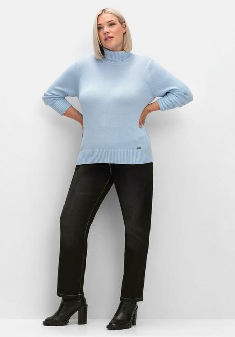 sheego Rollkragenpullover mit Rippbündchen - eisblau sheego Fabrik Onlineshop