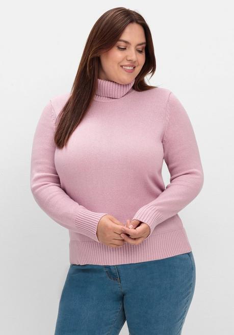 sheego Rollkragenpullover mit Rippbündchen - altrosé sheego Fabrikpreis