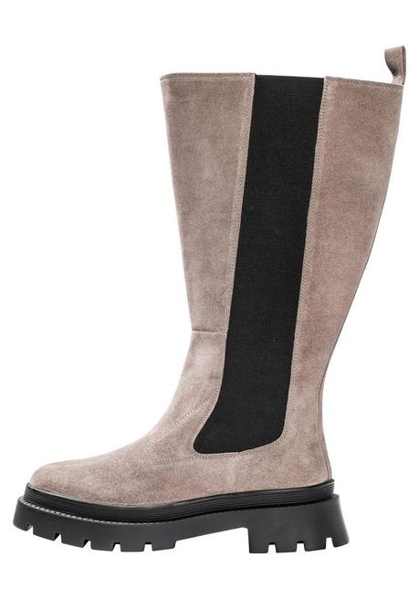 sheego Weitschaft-Lederstiefel mit Stretcheinsatz - taupe sheego Großer Ausverkauf