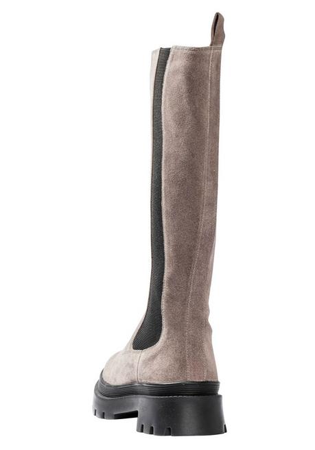 sheego Weitschaft-Lederstiefel mit Stretcheinsatz - taupe sheego Großer Ausverkauf