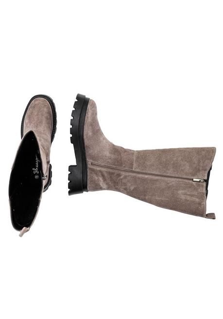 sheego Weitschaft-Lederstiefel mit Stretcheinsatz - taupe sheego Großer Ausverkauf
