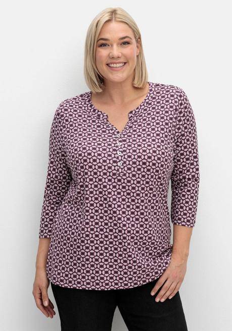 sheego 3/4-Arm-Shirt mit Retro-Alloverdruck - aubergine gemustert sheego Muttertagsangebot