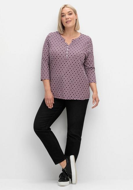 sheego 3/4-Arm-Shirt mit Retro-Alloverdruck - aubergine gemustert sheego Muttertagsangebot