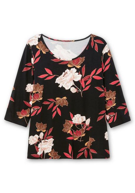 sheego 3/4-Arm-Shirt mit Blumenprint, aus Viskosejersey - rot gemustert sheego Vatertagsangebot
