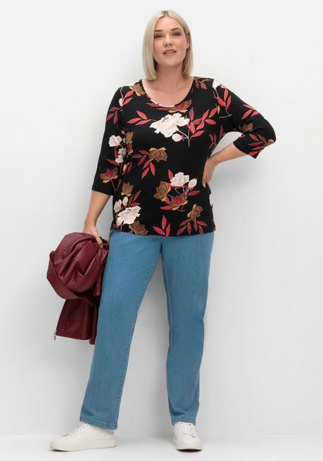 sheego 3/4-Arm-Shirt mit Blumenprint, aus Viskosejersey - rot gemustert sheego Vatertagsangebot
