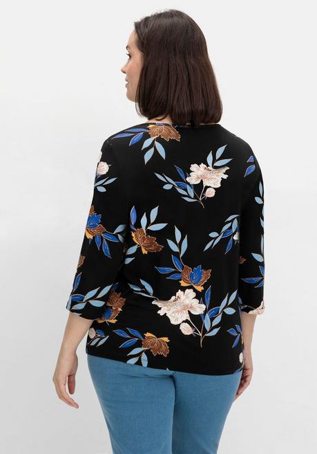 sheego 3/4-Arm-Shirt mit Blumenprint, aus Viskosejersey - blau gemustert sheego Valentinstagsangebot