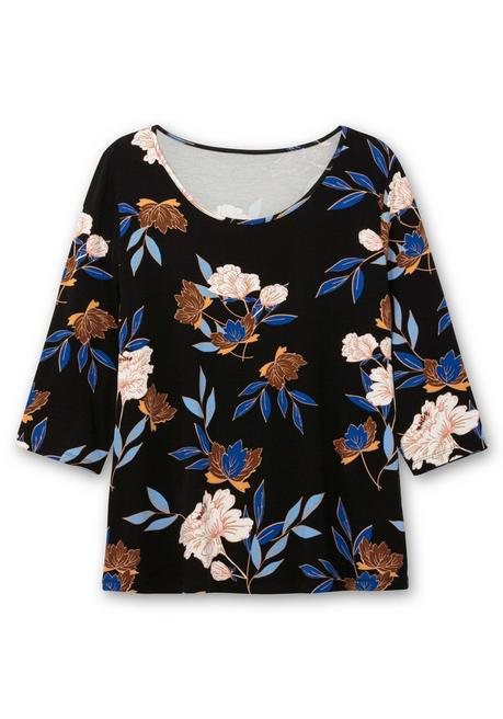 sheego 3/4-Arm-Shirt mit Blumenprint, aus Viskosejersey - blau gemustert sheego Valentinstagsangebot