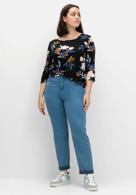 sheego 3/4-Arm-Shirt mit Blumenprint, aus Viskosejersey - blau gemustert sheego Valentinstagsangebot