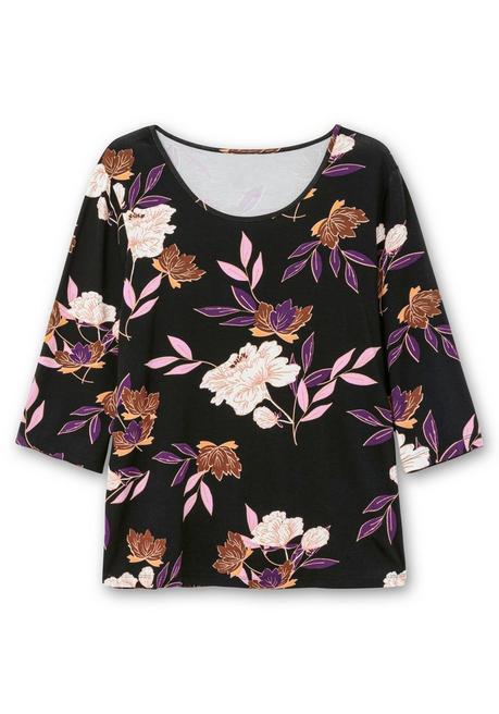 sheego 3/4-Arm-Shirt mit Blumenprint, aus Viskosejersey - dunkellila gemustert sheego Jubiläumsangebot
