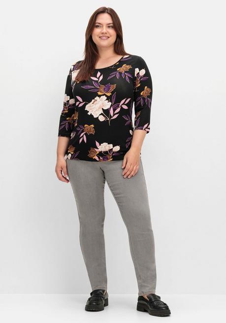 sheego 3/4-Arm-Shirt mit Blumenprint, aus Viskosejersey - dunkellila gemustert sheego Jubiläumsangebot