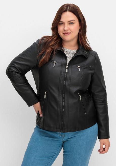 sheego Bikerjacke in Lederoptik - schwarz sheego Exklusive Angebote