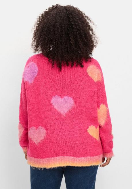 sheego loves miss goodlife Strickpullover mit Herz-Intarsien, im Oversized-Schnitt - pink gemustert sheego Kostenloser Versand