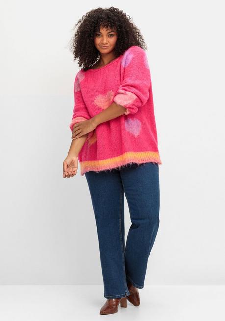 sheego loves miss goodlife Strickpullover mit Herz-Intarsien, im Oversized-Schnitt - pink gemustert sheego Kostenloser Versand