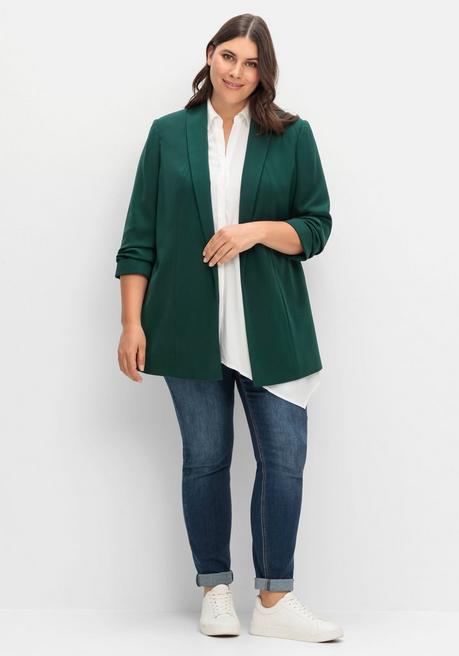 sheego Langer Blazer mit Schalkragen und gerafftem 3/4-Arm - tiefgrün sheego Versandkostenfrei