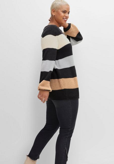 sheego Pullover mit Blockstreifen, in Perlfangstruktur - schwarz gemustert sheego Black Friday
