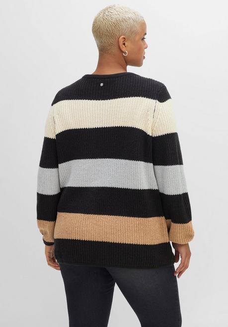 sheego Pullover mit Blockstreifen, in Perlfangstruktur - schwarz gemustert sheego Black Friday