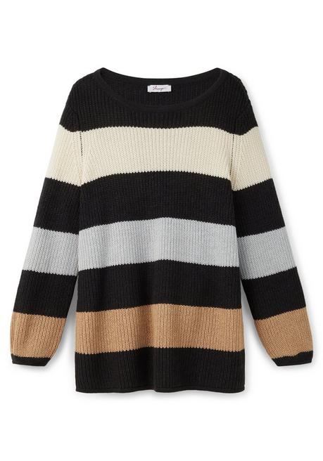 sheego Pullover mit Blockstreifen, in Perlfangstruktur - schwarz gemustert sheego Black Friday