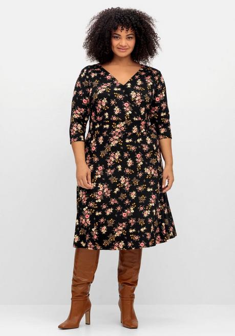sheego by Joe Browns Jerseykleid mit Blumendruck und ausgestelltem Rock - schwarz gemustert sheego Weihnachtsangebot