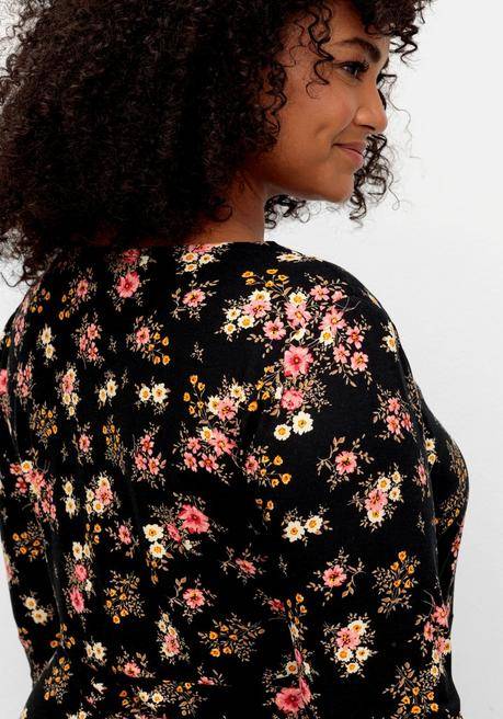 sheego by Joe Browns Jerseykleid mit Blumendruck und ausgestelltem Rock - schwarz gemustert sheego Weihnachtsangebot