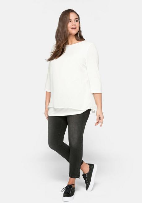 sheego Blusenshirt in leichter A-Linie mit Zipfelsaum - offwhite sheego Muttertagsangebot