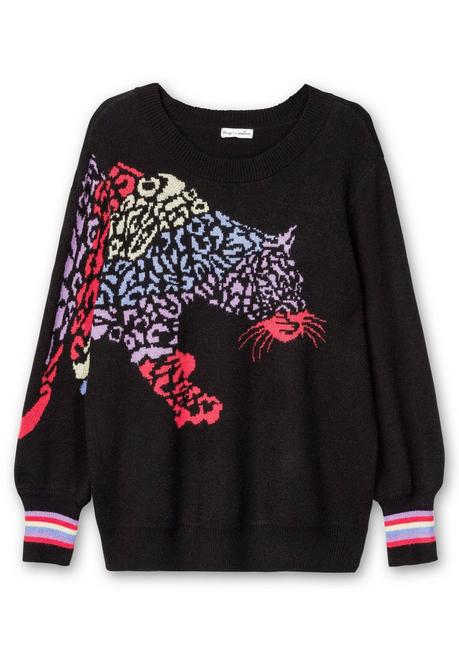 sheego by Joe Browns Pullover mit Animalmotiv und Ballonärmeln - schwarz gemustert sheego Lagerräumung