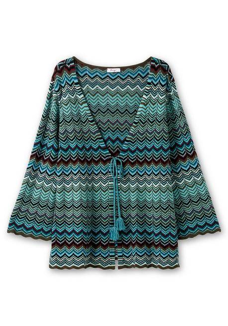 sheego Strickjacke mit Trompetenärmeln, im Zickzackmuster - dunkeloliv gemustert sheego Heißer Verkauf