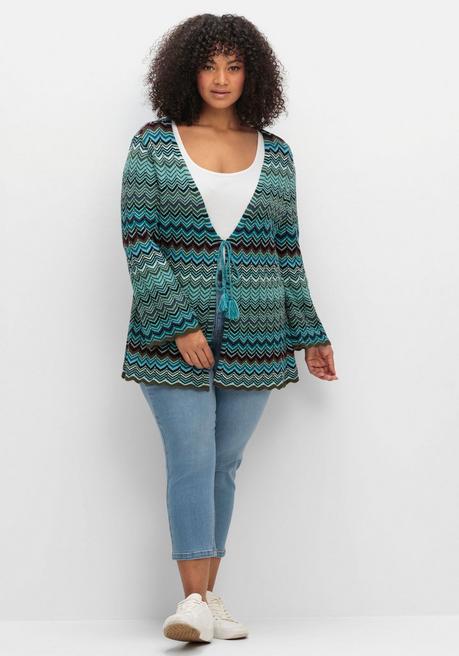 sheego Strickjacke mit Trompetenärmeln, im Zickzackmuster - dunkeloliv gemustert sheego Heißer Verkauf