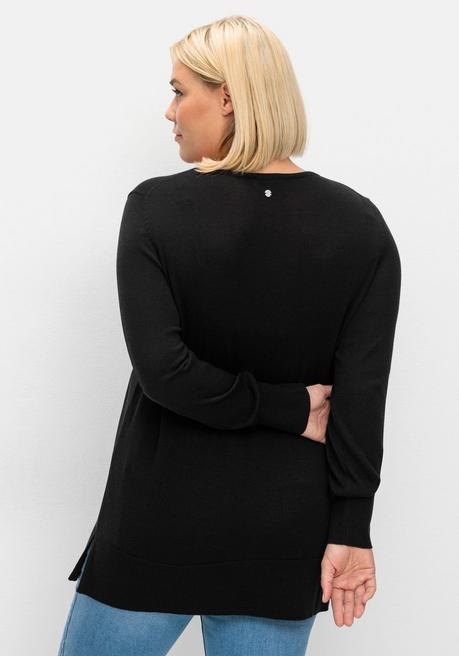sheego Pullover aus leichtem Strick, mit V-Ausschnitt - schwarz sheego Top Angebot