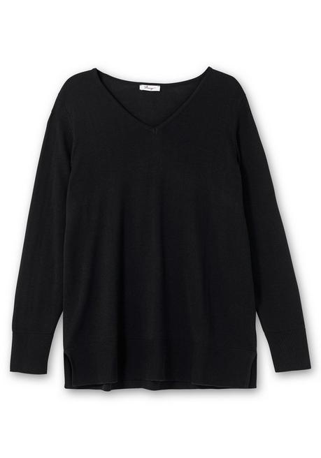 sheego Pullover aus leichtem Strick, mit V-Ausschnitt - schwarz sheego Top Angebot
