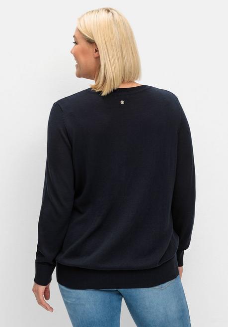 sheego Pullover aus leichtem Strick, mit Rundhalsausschnitt - tiefblau sheego Exklusive Angebote
