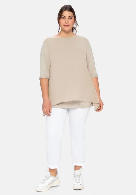 sheego Blusenshirt in leichter A-Linie mit Zipfelsaum - beigefarben sheego Große Rabatte