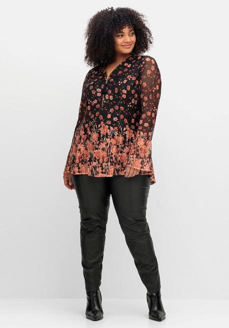 sheego by Joe Browns Longtunika aus Mesh, mit Trompetenärmeln - schwarz gemustert sheego Neuheiten