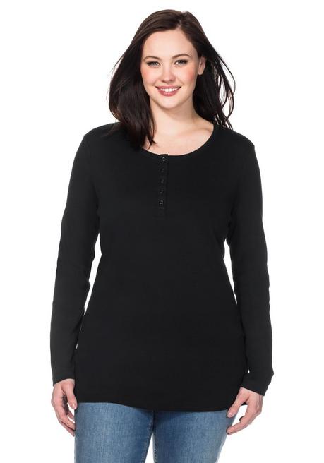 sheego Langarmshirt mit Knopfleiste - schwarz sheego Saisonale Angebote